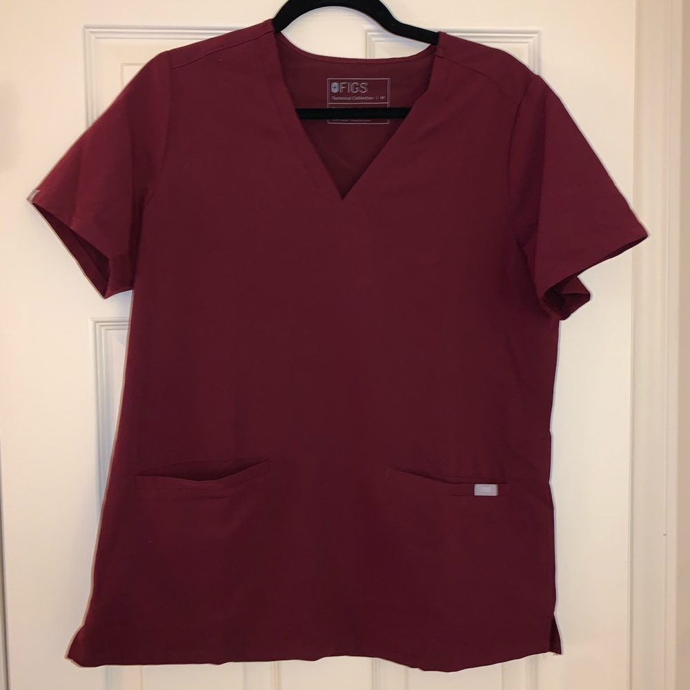 FIGS - Burgundy - Two-Pocket Scrub Top - MEDIUM